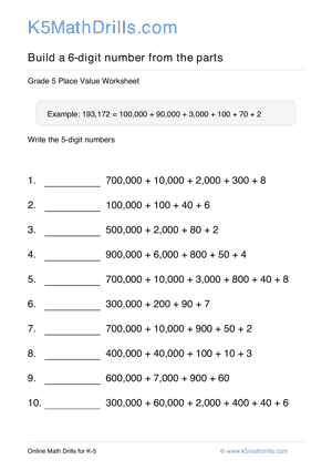 Grade 5 Place Value 6 Digit 72