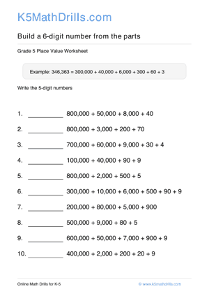 Grade 5 Place Value 6 Digit 73