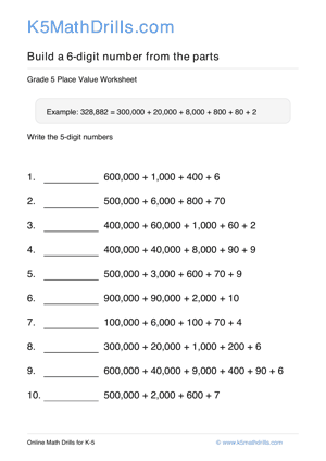 Grade 5 Place Value 6 Digit 74