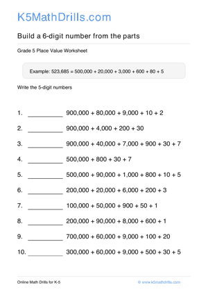 Grade 5 Place Value 6 Digit 75