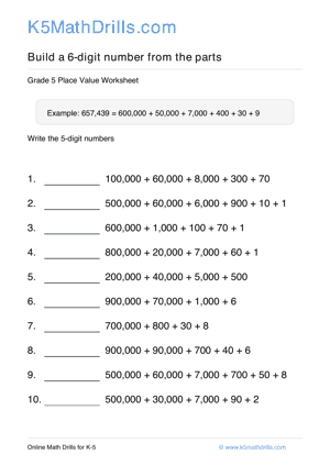 Grade 5 Place Value 6 Digit 76