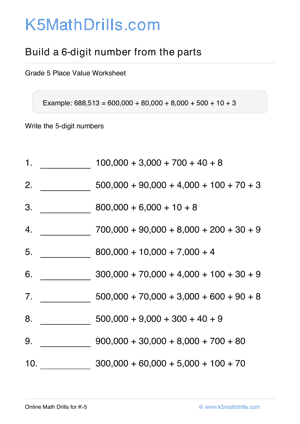 Grade 5 Place Value 6 Digit 77