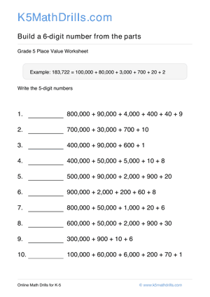 Grade 5 Place Value 6 Digit 78