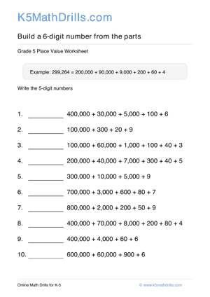 Grade 5 Place Value 6 Digit 79