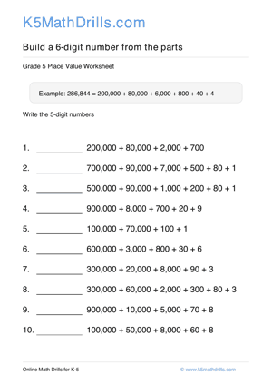 Grade 5 Place Value 6 Digit 8