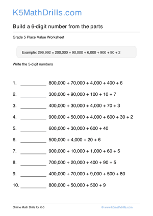 Grade 5 Place Value 6 Digit 83