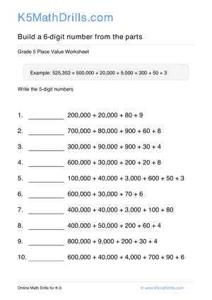 Grade 5 Place Value 6 Digit 84