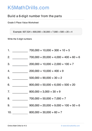 Grade 5 Place Value 6 Digit 85