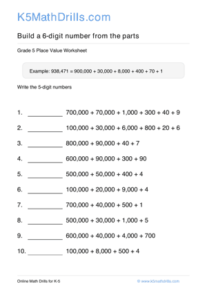 Grade 5 Place Value 6 Digit 86