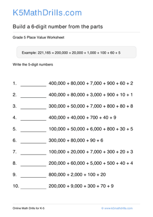 Grade 5 Place Value 6 Digit 87