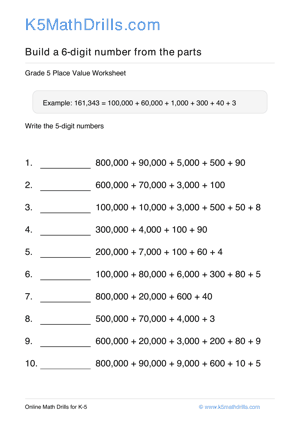 Grade 5 Place Value 6 Digit 88