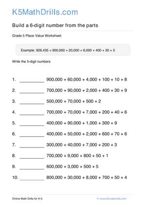 Grade 5 Place Value 6 Digit 89