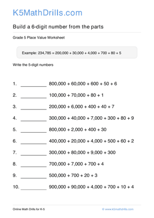 Grade 5 Place Value 6 Digit 9