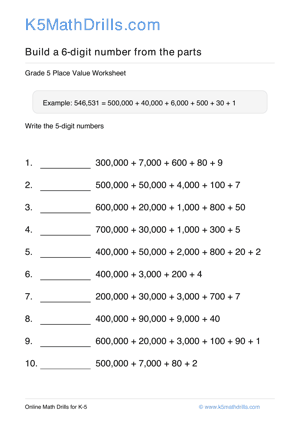 Grade 5 Place Value 6 Digit 90