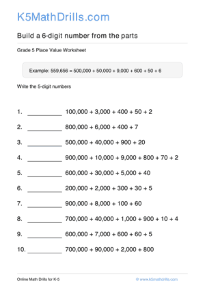 Grade 5 Place Value 6 Digit 91