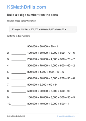 Grade 5 Place Value 6 Digit 92