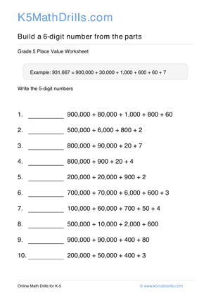 Grade 5 Place Value 6 Digit 93