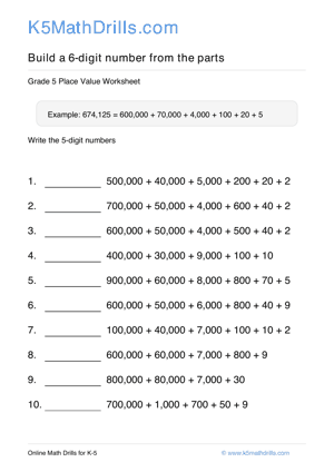 Grade 5 Place Value 6 Digit 94