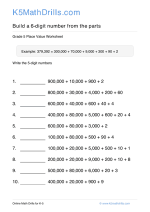 Grade 5 Place Value 6 Digit 95