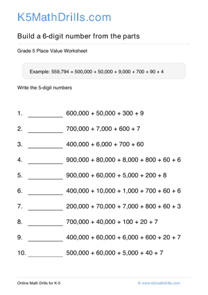 Grade 5 Place Value 6 Digit 96