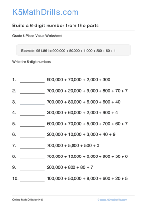 Grade 5 Place Value 6 Digit 98