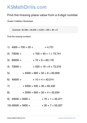 Grade 5 Place Value Missing 5 Digit 17