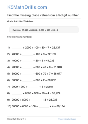 Grade 5 Place Value Missing 5 Digit 19