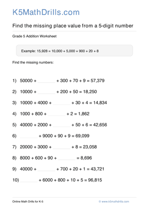 Grade 5 Place Value Missing 5 Digit 26