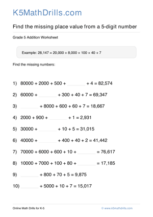 Grade 5 Place Value Missing 5 Digit 32