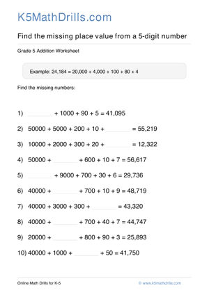 Grade 5 Place Value Missing 5 Digit 46