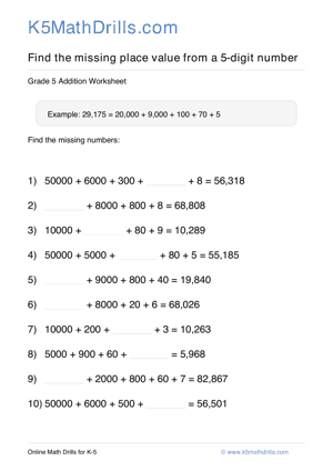 Grade 5 Place Value Missing 5 Digit 63