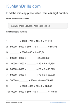 Grade 5 Place Value Missing 5 Digit 8