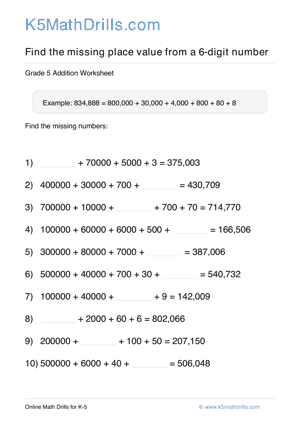 Grade 5 Place Value Missing 6 Digit 15