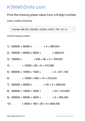 Grade 5 Place Value Missing 6 Digit 39